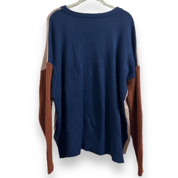 Time and Tru Color Block Crewneck Sweater Women’s Size XXXL Tan Blue Winter - Picture 4 of 16